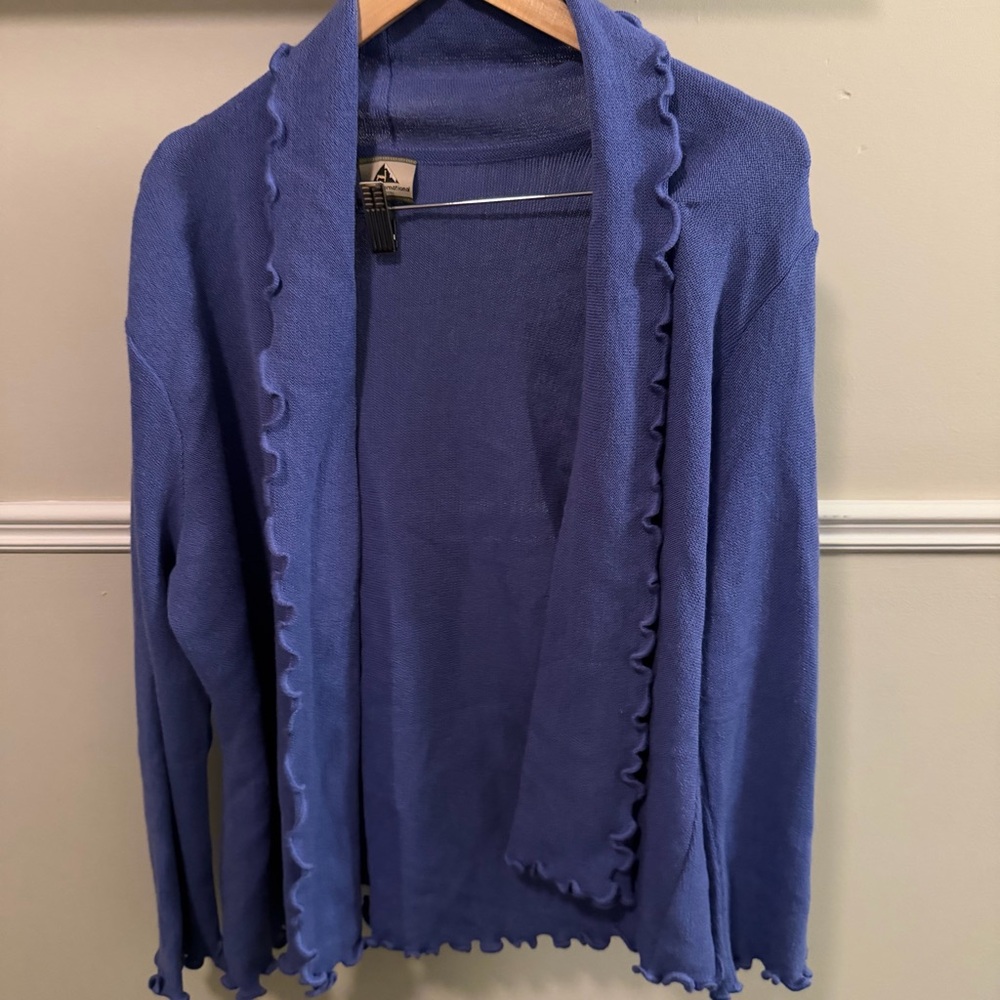 Alpaca International 100% Baby Alpaca Blue Ruffle Cardigan XL